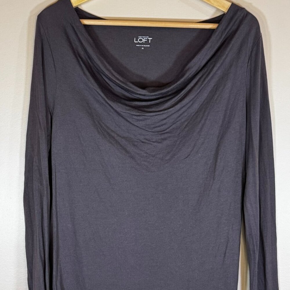 #170 Women's Loft Long Sleeve Top with Cowl Neckline, Brown, Size Medium